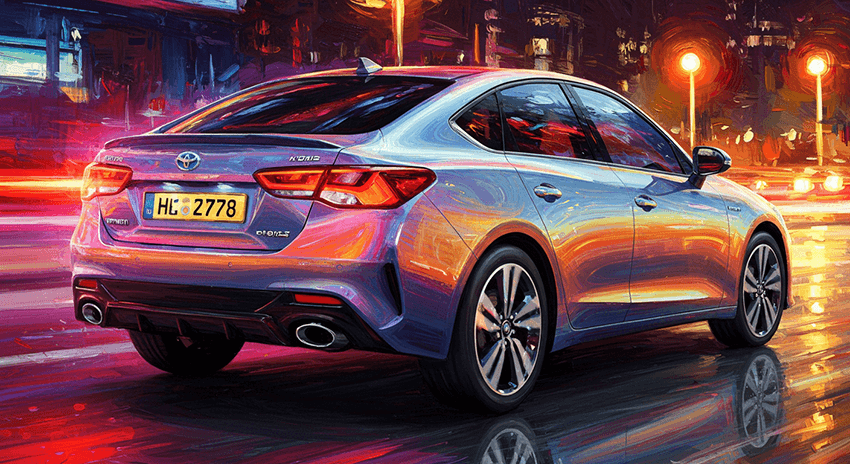 ハイブリッド車が街中を走っている画像