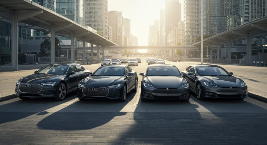 電気自動車達が並んでいる画像