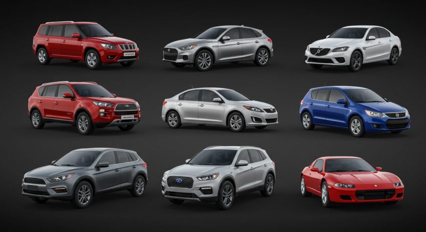 色々な種類のハイブリッド車が並んでいる画像