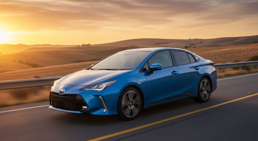 高速道路を走るハイブリッド車の画像