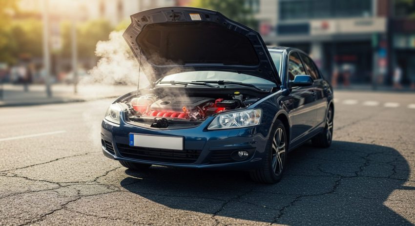 オーバーヒートした車の画像