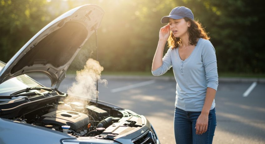 オーバーヒートして悩んでいる女性の画像