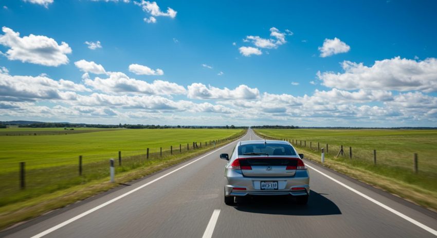 ハイブリッド車が長距離を走っている画像