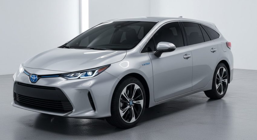 シルバー色のハイブリッド車の画像