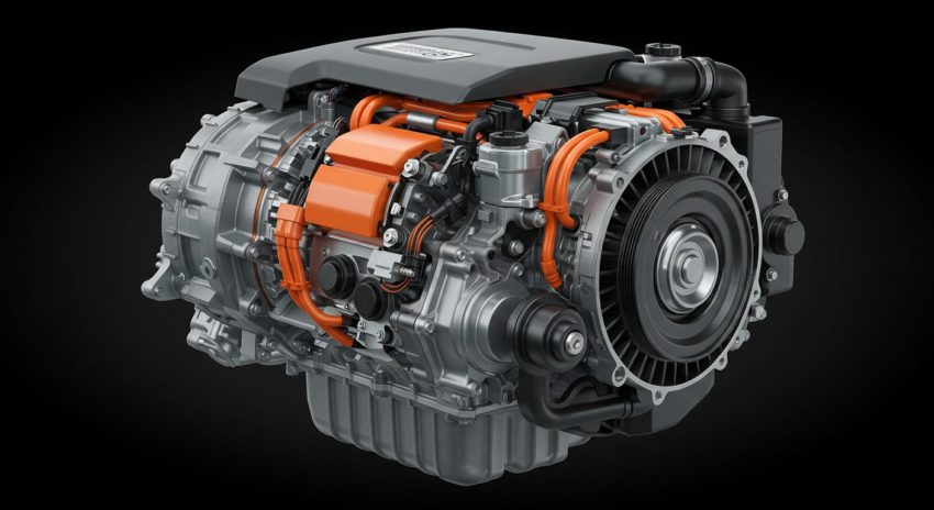 ハイブリッド車のモーターを拡大した画像