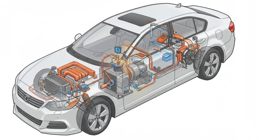 ハイブリッド車のヒートポンプの仕組みを表した画像