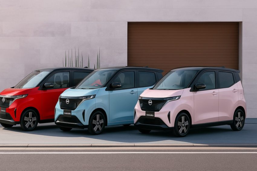 電気自動車のNISSAN SAKURAを並べた画像