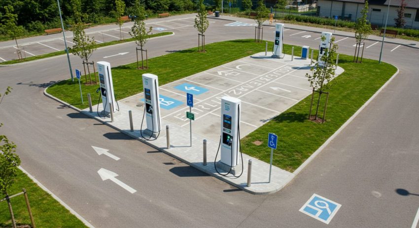 風通しの良い屋外のEV充電ステーション
