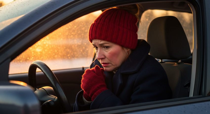 暖房が効かず寒くて困っている女性の画像