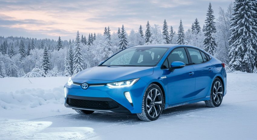 冬に暖機運転をしているハイブリッド車の画像