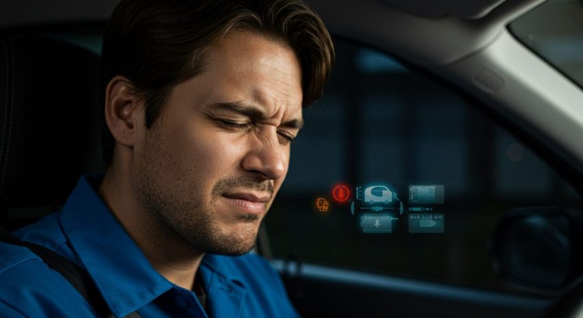 ハイブリッド車から発生する電磁波によって体調を崩す男性の画像