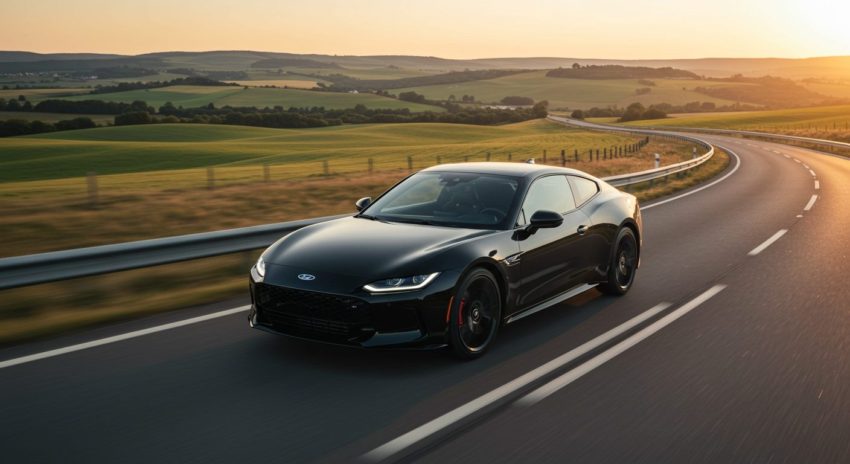 夕方に走るスポーツタイプのハイブリッド車の画像