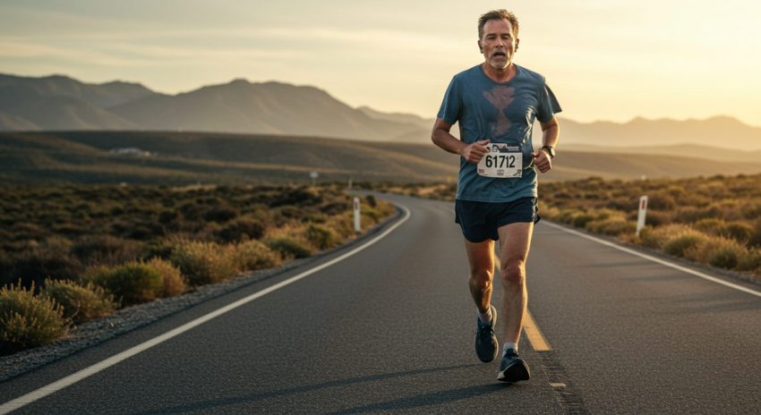 体力の限界まで走り続けた老人の画像