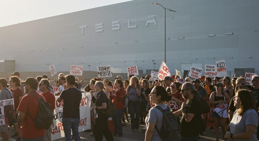 テスラに抗議する人々