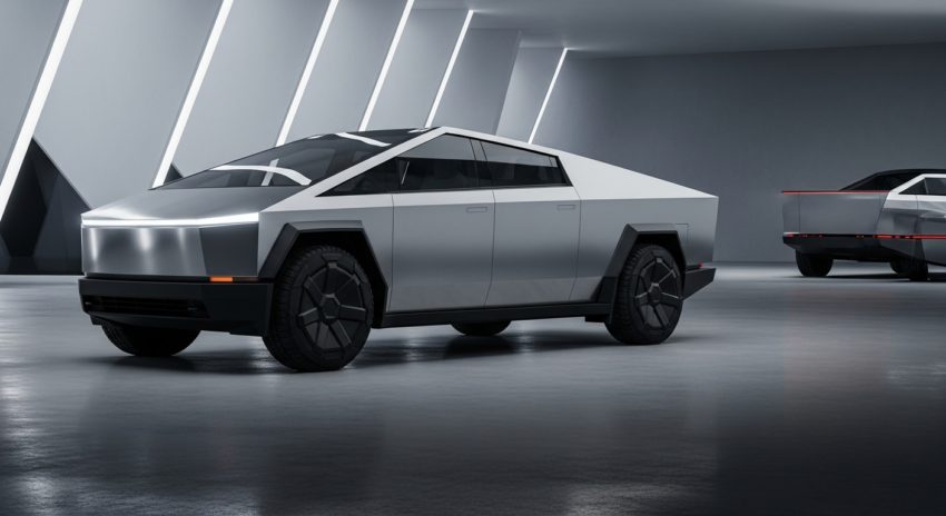 テスラのサイバートラックがガレージに止まっている画像