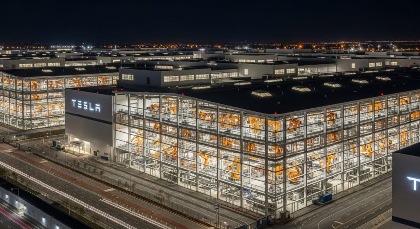 テスラ車を作る巨大な工場の画像
