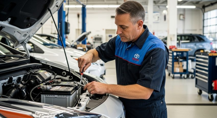 トヨタプリウスの駆動用バッテリーを点検している画像